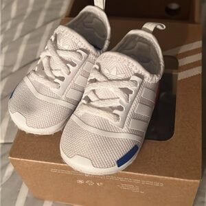 Adidas White and Blue Sneakers with Minimalist Design